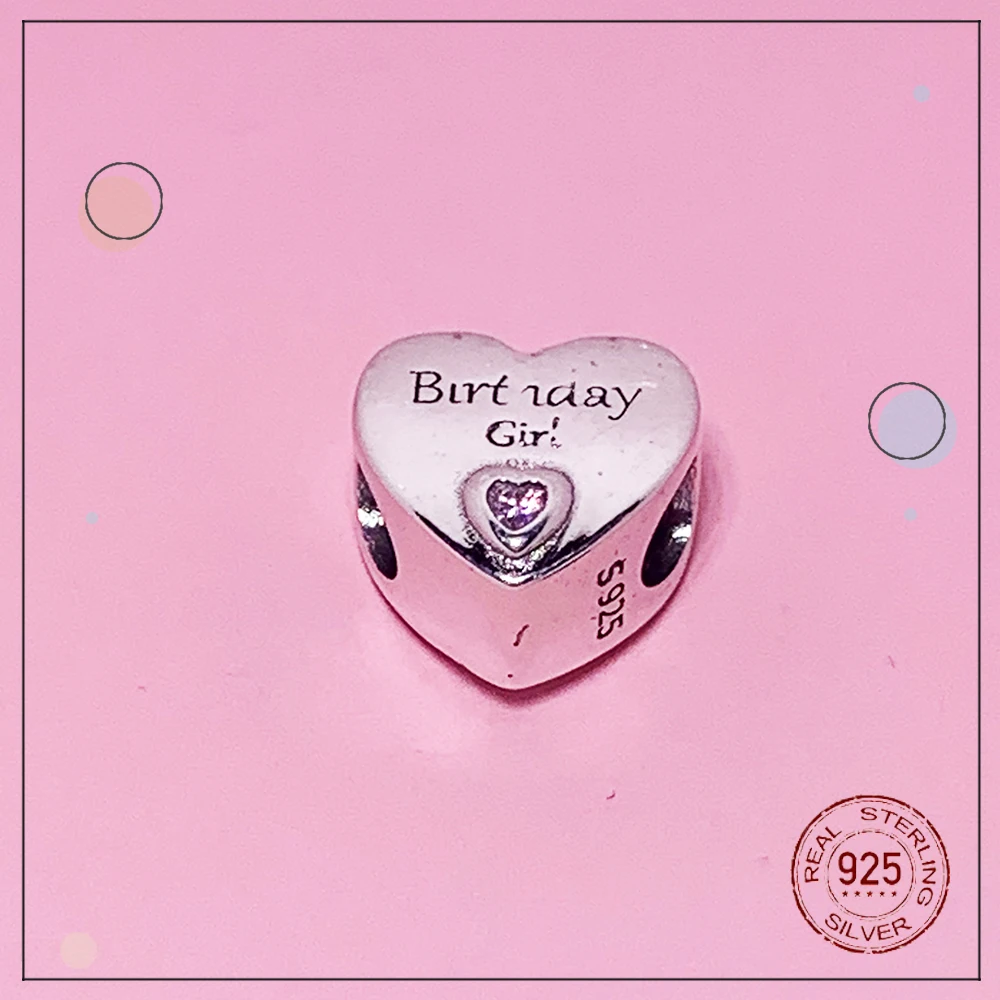 

925 sterling silver pink sparkling love heart-shaped LOVE love charm bead charm suitable for original charm bracelet pendant