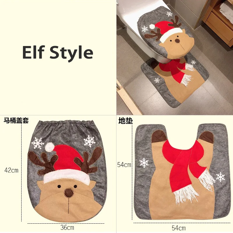 Elf 1PC Christmas Ornament Navidad Toilet Lid Cover Cap Santa Claus Red Hat Cover Snowman Xmas Decoration For Home - Color: Elf