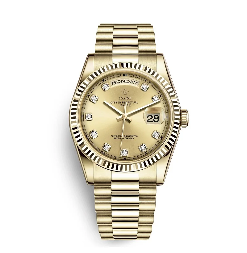 Горячие мужские золотые часы Женева лучший бренд роскошные часы мужские Япония Miyota Кварц Часы ролевые бриллианты AAA наручные часы montre homme - Цвет: Color 1