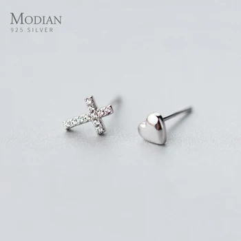 Modian Cross Clear CZ Faith Love Heart Small Stud Earrings Fashion For Women Sparkling 925 Sterling Silver Fine Charm Jewelry