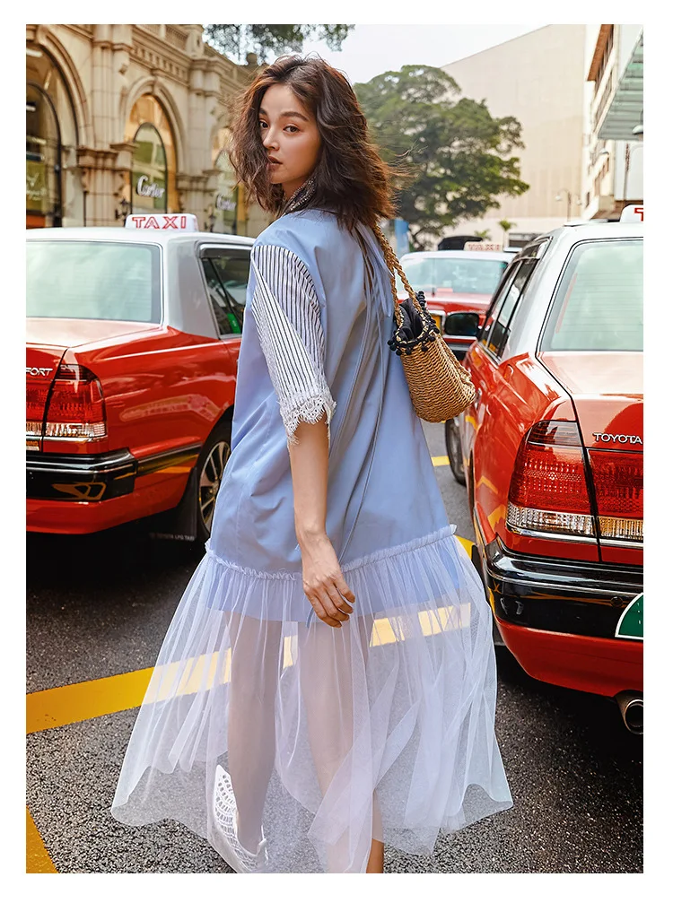 Shallgar Summer New Style WOMEN'S Dress Joint Gauze Mermaid Dress