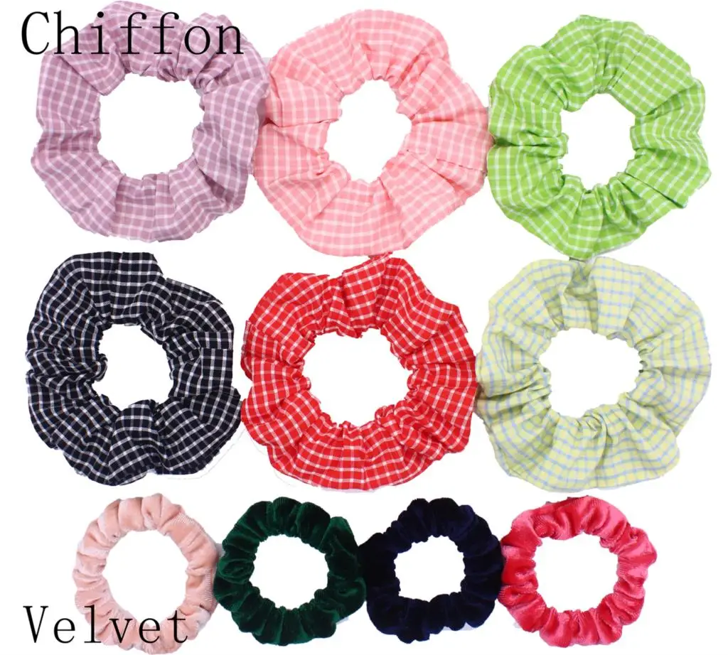 types of hair clips Scrunchies Set Hair Accessories Velvet Chiffon ties band Sequins organza Ponytail Holder Headwear No Crease Leopard Solid  10pcs hair band for ladies Hair Accessories