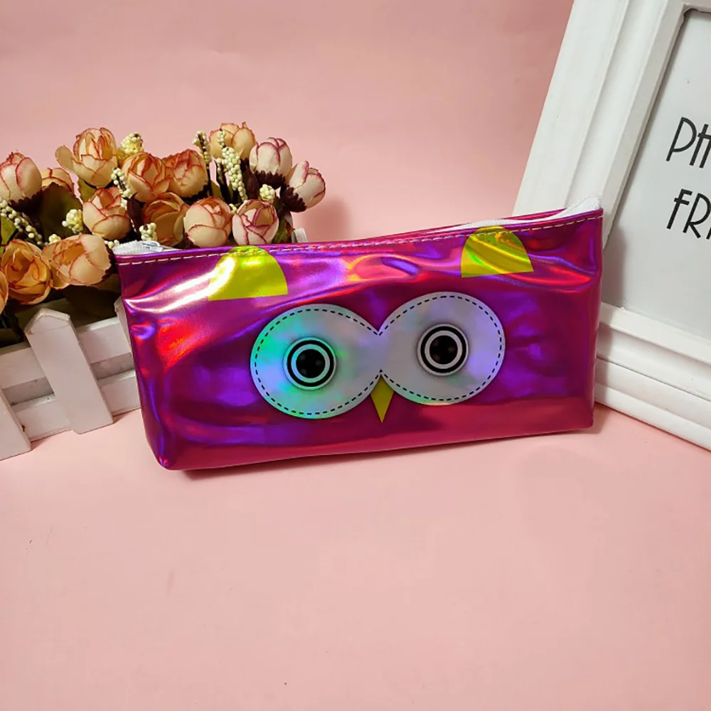 Cute Owl Laser Pencil Case Adorable Kids Pen Pouch Small Cosmetic/Makeup Bag with Zipper, Portable Waterproof Creative Purse Bag - Цвет: B