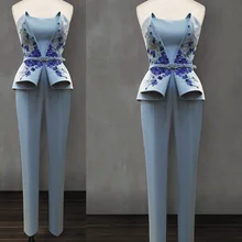 SuperKimJo, синие комбинезоны без бретелек для женщин, элегантные брюки с вышивкой и аппликацией для свадеб, Vestidos Elegantes