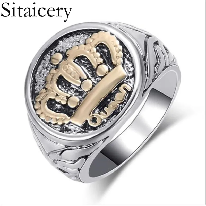 Sitaicery, Императорская корона, кольцо для мужчин, классическое мужское кольцо из нержавеющей стали, качественное титановое кольцо для помолвки, модные аксессуары - Цвет основного камня: SILVER