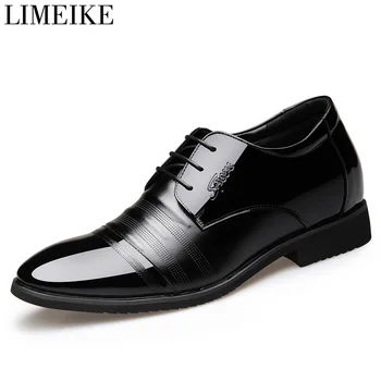 

LIMEIKE Leather Fashion Men Business Dress Loafers Pointy Black Shoes Oxford Breathable Formal Wedding Shoes