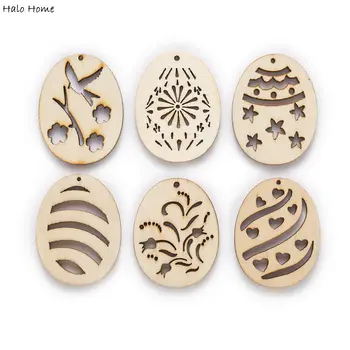 

30pcs Wooden Chips Easter Eggs Theme buttons Sewing Hanging Ornaments Scrapbooking Crafts Home Painting Decor Accessories 40mm