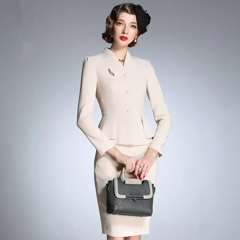 Luxury Dress Suit Jacket Office Ladies Work Formal Business Wear Long Sleeve Midi Pencil Elegant Professional Two Piece set