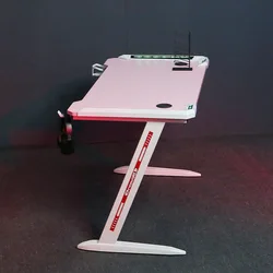 Table de jeu d'ordinateur pliable en forme de Z, rose, Kawaii, grand Bureau de jeu, barre Led, mobilier de maison OF50ZZ 