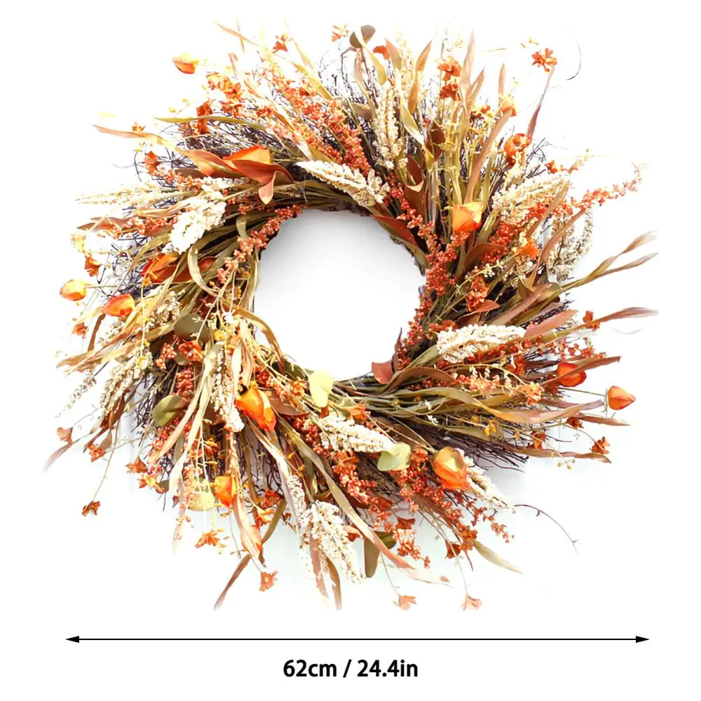 

24 Inch Artificial Fall Harvest Fall Wreaths Autumn Wreath Gold Wheat Ears Circle Garland For Home Door Thanksgiving Decoration