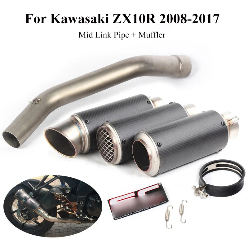 

Slip On Motorcycle Exhuast Muffler Pipe + Middle Connect Link Tube For Kawasaki ZX10R ZX-10R 2008-2017 Exhaust System Modified