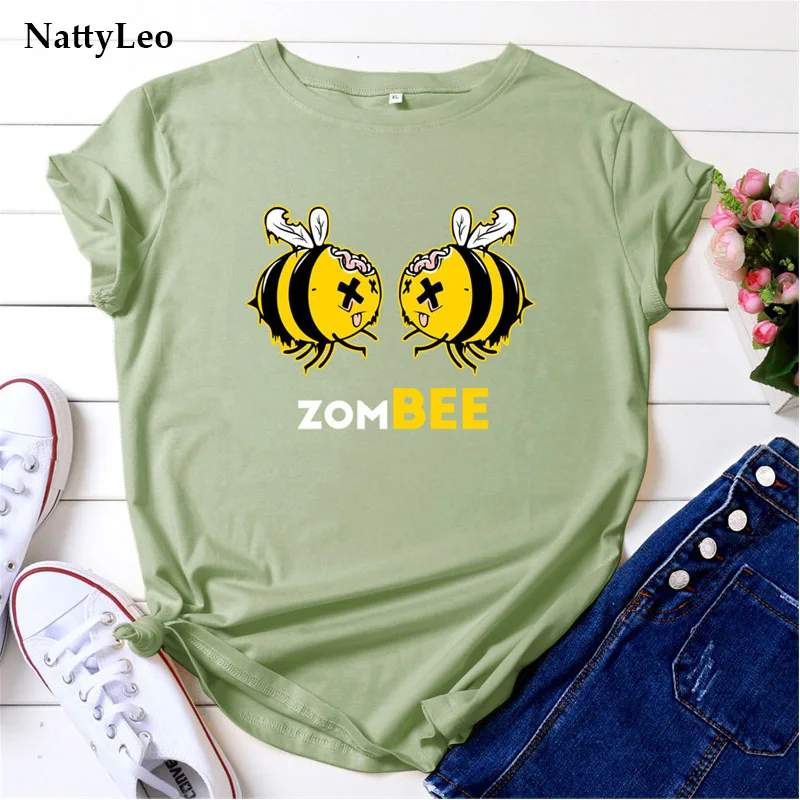 De talla grande 100% Camiseta de algodón para mujer ropa Kawaii adorable abejas impresión T camisas de Mujer para Mujeres manga corta Camiseta cuello en O camisetas 5XL Tops