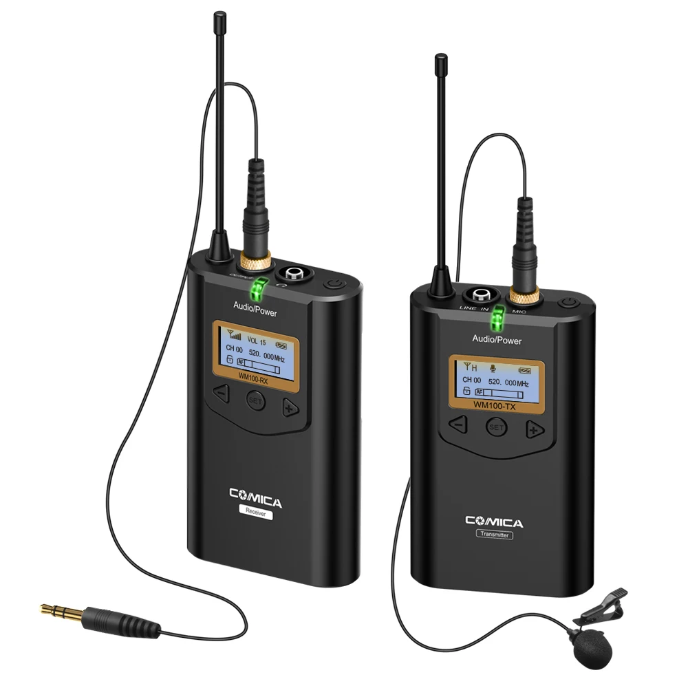 Comica CVM-WM100 UHF 48 каналов беспроводной петличный микрофон Lavalier система Комплект для Canon Nikon DSLR камер и смартфонов и т. Д
