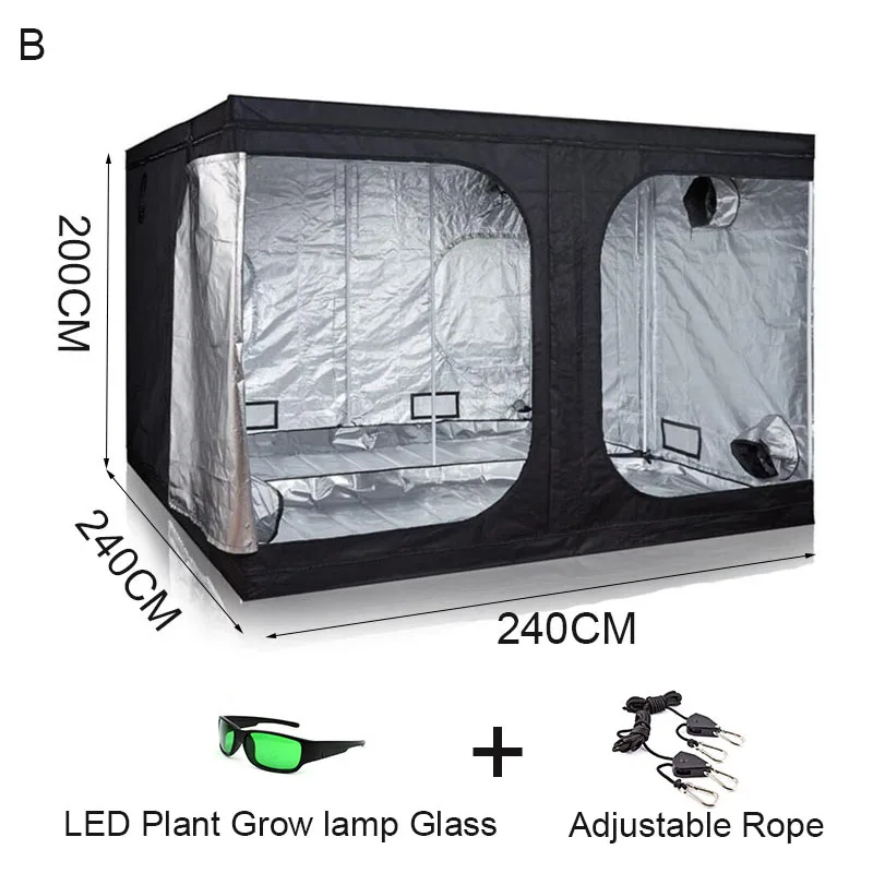 BEYLSION 240*240*200 см коробка для выращивания растений, тент для растений, лампа для выращивания растений, запчасти для растений, палатка для внутреннего гидропоника, шатер для выращивания+ Храповые вешалки 1680D - Испускаемый цвет: B With Glasses
