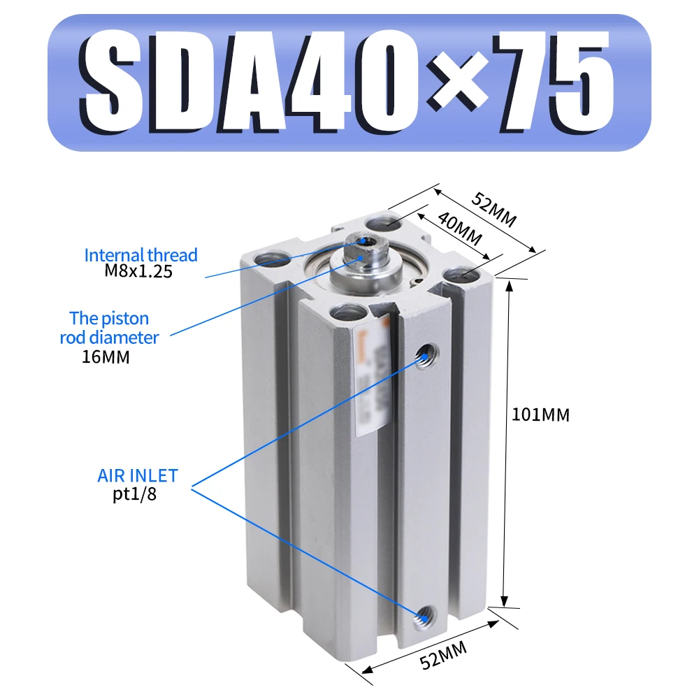 Stroke 75mm SDA серии пневматический аксессуары цилиндр 40 мм Диаметр 5 10 15 20 25 30 35, 40 45 50 60 70 75 80 мм ход поршня - Цвет: Stroke 75mm