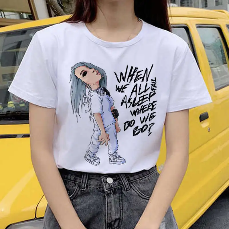 Женская футболка в стиле Харадзюку, Покемон, новинка, Billie Eilish, Harajuku, футболка для женщин, I Am Bad Guy Ullzang, забавная Футболка с принтом, топ, футболка - Цвет: 16