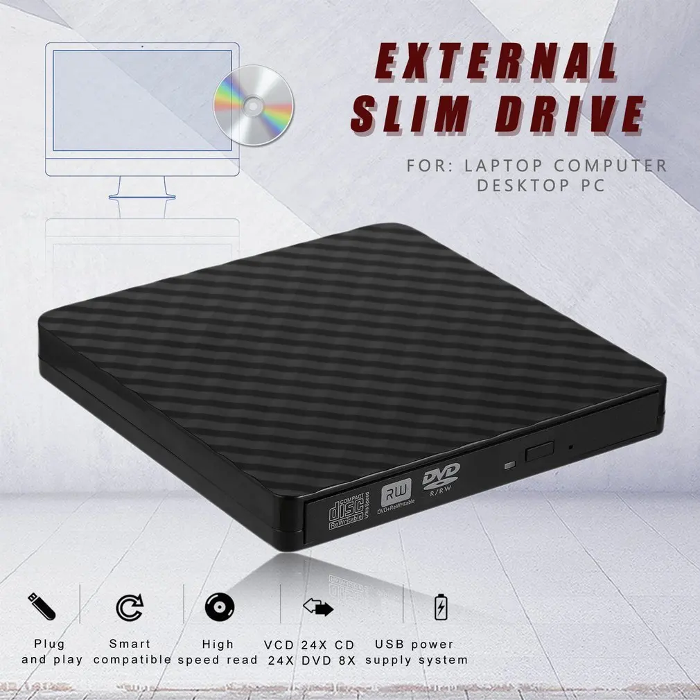 Внешний DVD rom Оптический привод USB 2,0 CD/DVD-rom CD-RW плеер горелка тонкий портативный ридер записывающее устройство для ноутбука