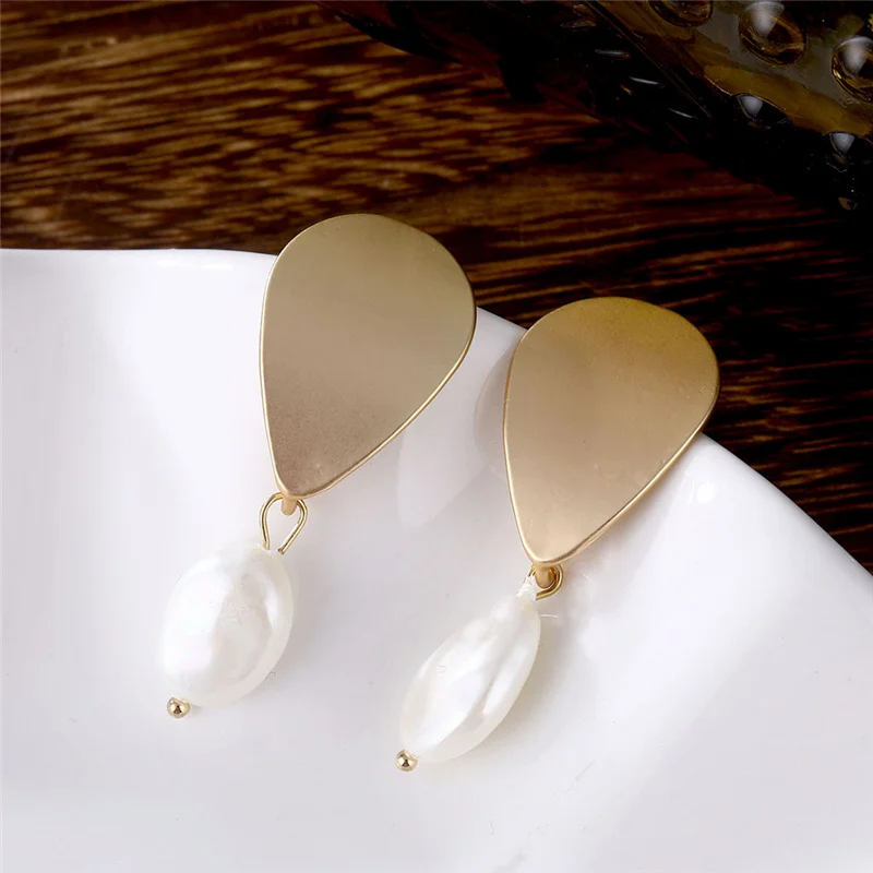 Новые золотые геометрические серьги с круглым сердцем, имитация жемчуга, элегантные жемчужные серьги-капли для женщин, модные свадебные ювелирные изделия - Окраска металла: A 2
