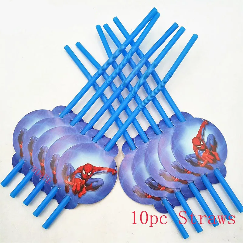 10pc Straws 24 шт. карточки-топперы с человеком-пауком, декоративные подставки для кексов, тортов, десертов, вставленных карточек, свадебных тортов для детей, вечеринок - Цвет: 10pc Straws