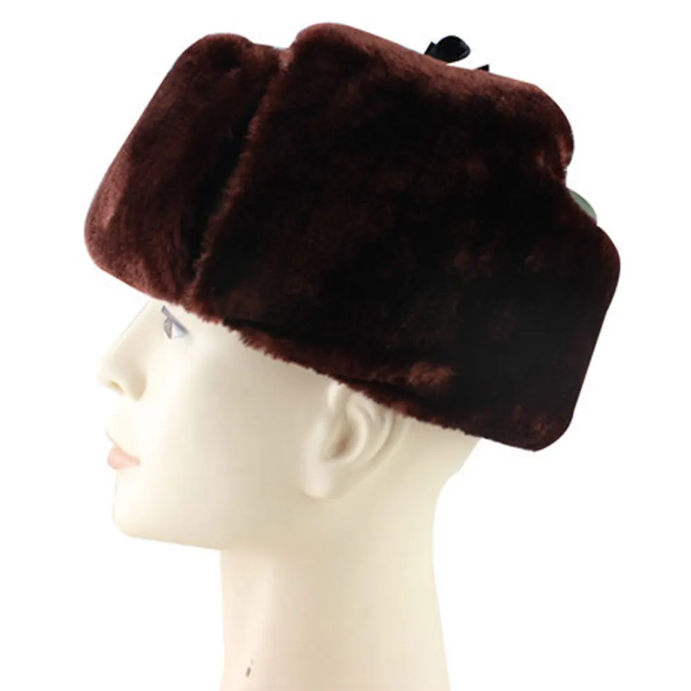 Hat Russian Army Military Hats Pilot Police Polyester Hat Winter Men Snow Skiing Cap With Earmuffs 55-60 Cm