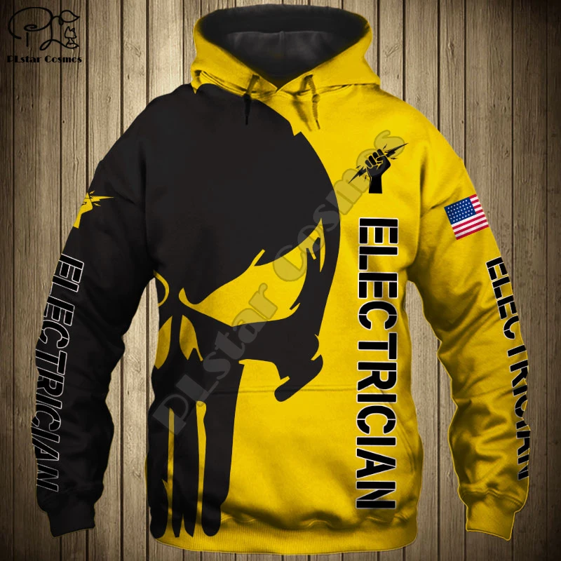 Men women Electrician Punisher Skull US Flag 3d hoodies jacket Sweatshirts zipper casual long sleeve Pullover tracksuit coat
