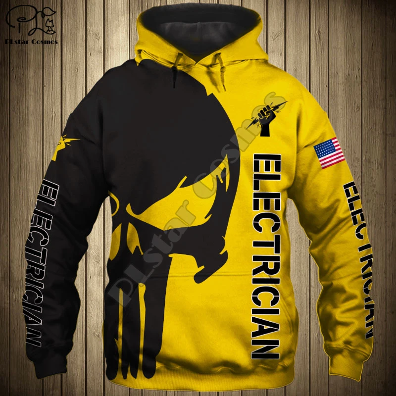 

Men women Electrician Punisher Skull US Flag 3d hoodies jacket Sweatshirts zipper casual long sleeve Pullover tracksuit coat