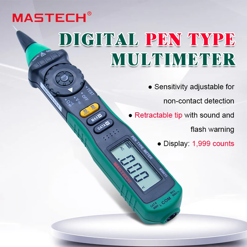 Skup MASTECH MS8211 bezdotykowy multimetr cyfrowy typu Pen bezdotykowy czujnik napięcia AC Auto począwszy klip testowy