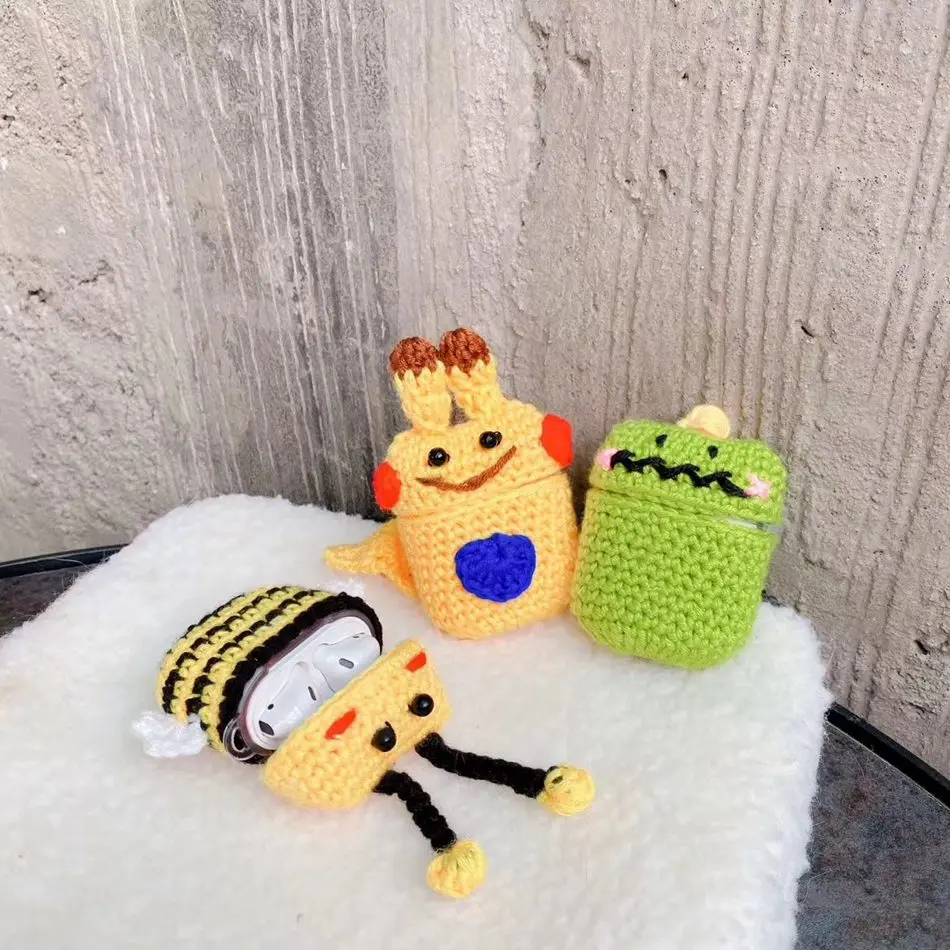 3D Cute Earphone Case for Airpods Case Cartoon Knitted plush Cover for Apple Airpods 2 Case Bear Teddy Dog Rabbit Earpods Case