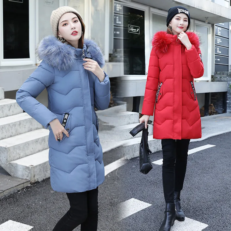 

2019 Winter New Style Cold Protective Clothing Slim Fit Cotton-padded Jacket Thick Mid-length Women's down Jacket Cotton-padded