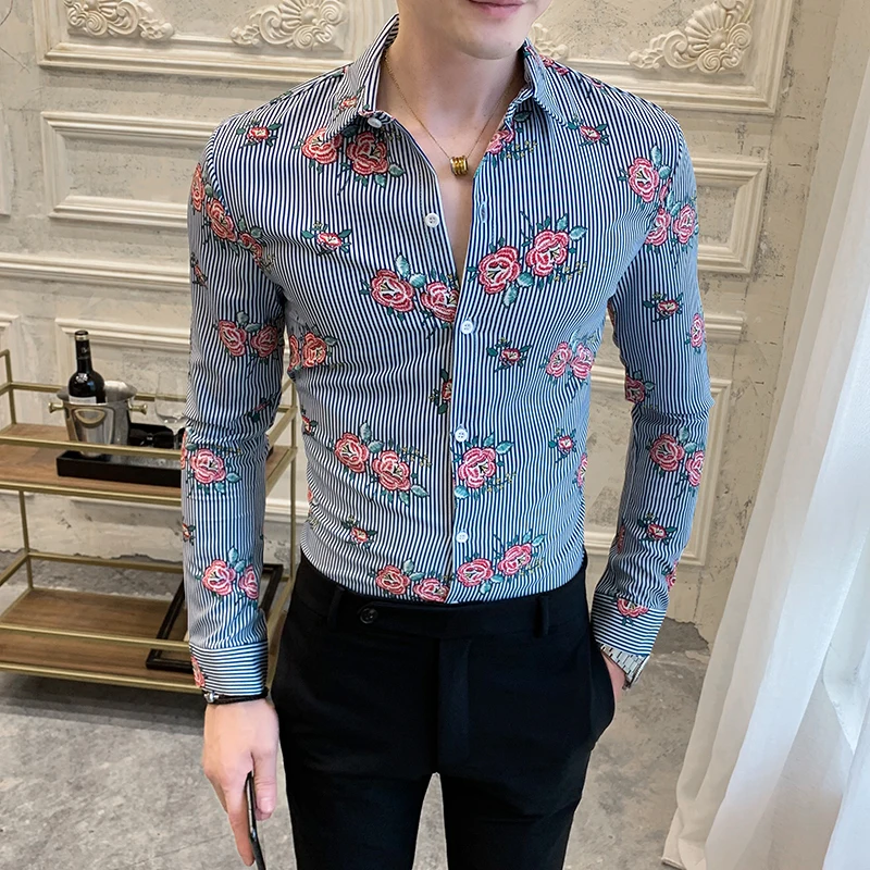 Navy Blue Chemise noøl Homme, французская рубашка, приталенная, с принтом, Camisas Para Homem, повседневные рубашки, мужская рубашка, модная, нарядная, клубная одежда - Цвет: Navy Blue