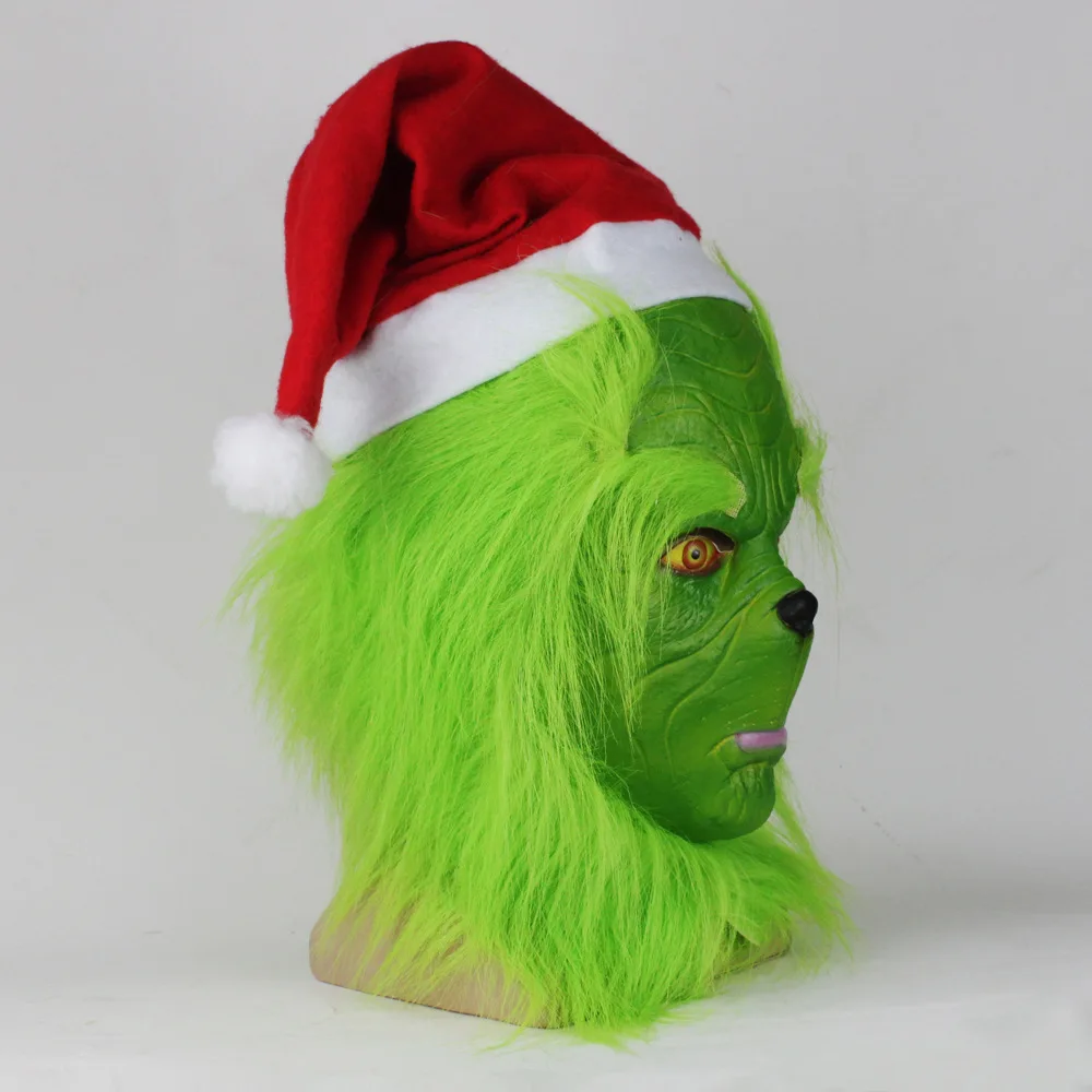 Grinch палантин Рождественская маска для вечеринки Косплей шляпа рождество полный голова латексная маска с далее взрослый костюм Grinch маска реквизит