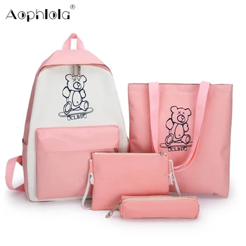 

4Pcs/set Women School Backpacks Bear Printing Schoolbag For Teenage Girls Student Book Bag Boy Satchel Bolsas Mochilas Sac A Dos