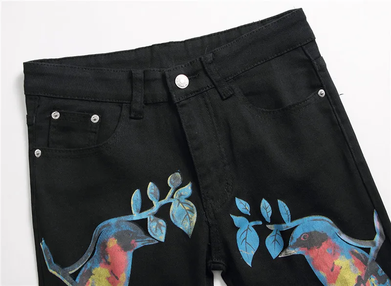 MORUANCLE, модные мужские джинсы в стиле хип-хоп, Стрейчевые джинсовые брюки с принтом, одежда для ночного клуба, прямые, черные, Размер 29-38