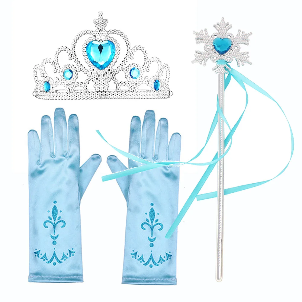 Crown Gloves Set Детское платье принцессы «Холодное сердце»; платье «Эльза» для девочек; блестящая Снежинка; Disfraz Froze; 2; голубое платье со снеговиком; праздничная одежда для девочек на день рождения с короной - Цвет: Crown Gloves Set