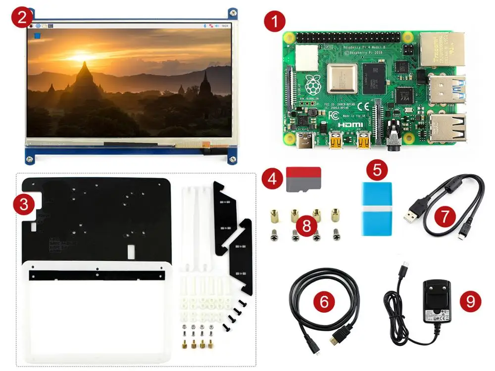 Raspberry Pi 4 Модель B Дисплей комплект, с 7 дюймов емкостный сенсорный экран ЖК-дисплей - Комплект: PI4B 4GB  Kit EU