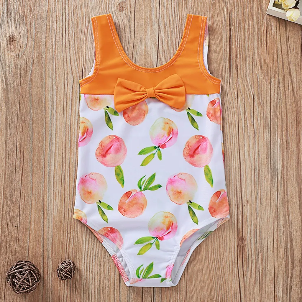 Baby Kids Girls Summer Bow Peach Printed Bikini One Piece Swimwear SwimsuitSwimwear AliExpress