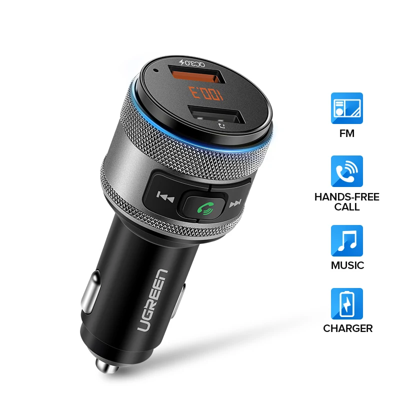 Ugreen USB Автомобильное зарядное устройство Bluetooth fm-передатчик QC Быстрая зарядка 3,0 Быстрая зарядка для Xiaomi samsung iPhone huawei QC3.0 зарядное устройство - Тип штекера: FM Transmitter