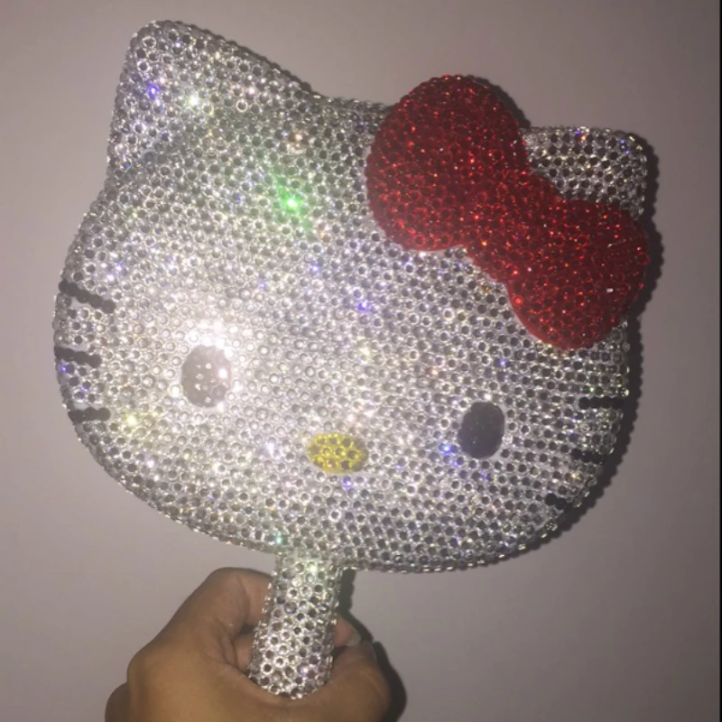 Red Bow Kitty Hand Held Mirror All Rhinestone Sparkling Vanity Mirror