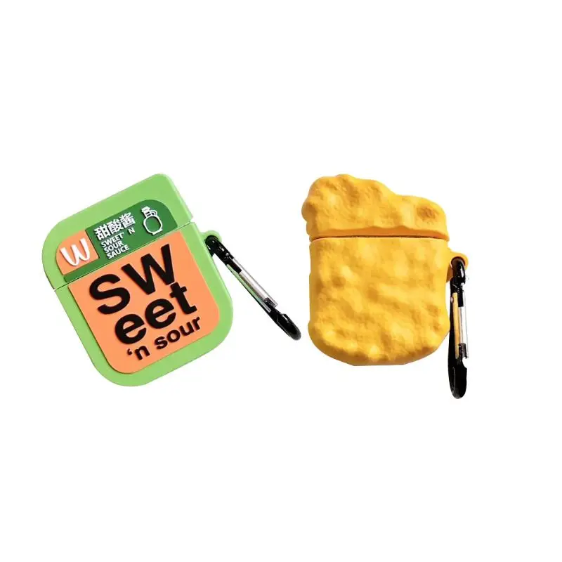 

Soft Silicone Protective Case Sweet Sour Sauce Pattern Shockproof Cover Skin Protector with Carabiner for Airpods 1/2 Charging