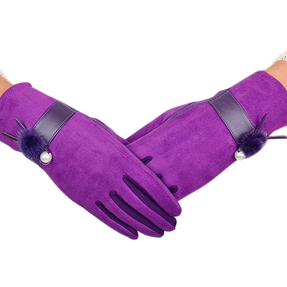 Женские бархатные теплые перчатки мягкие запястья толстые перчатки полный палец перчатки guantes invierno широкие полосы Бусины дамы сенсорный экран