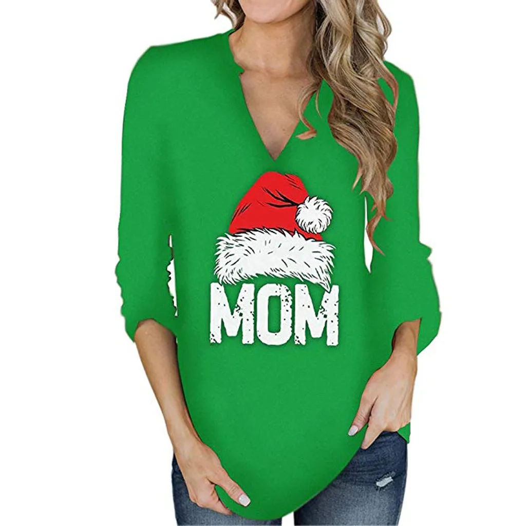 Blusas mujer de fashion модные рождественские Женские 3/4 топы с отворачивающимися рукавами и v-образным вырезом, повседневные Элегантные блузки осень