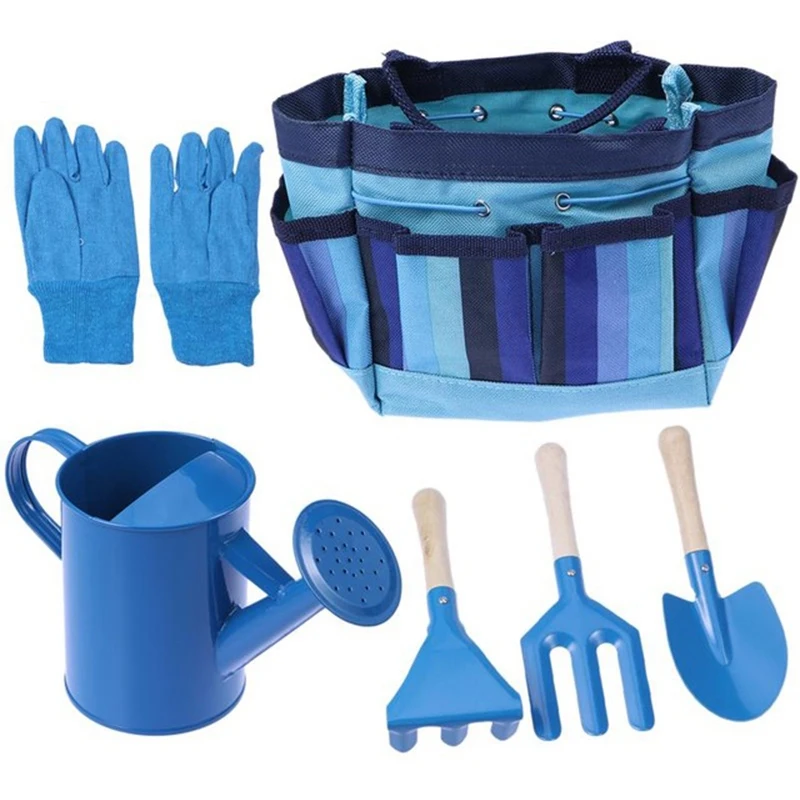 Детские садовые инструменты с садовыми перчатками и садовый инвентарь открытый детский набор инструментов (синий)