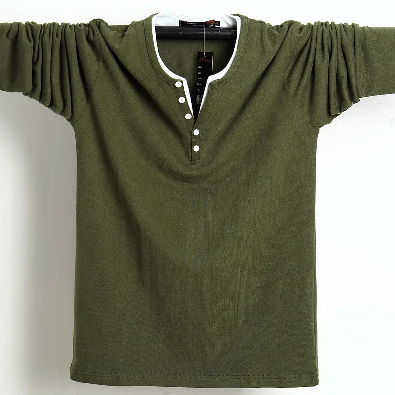 Gersri/осень-зима, мужские футболки, большие размеры, Однотонная футболка из чистого хлопка, размер d, футболка, деловая мода, мужской бренд, 6XL - Цвет: Army Green