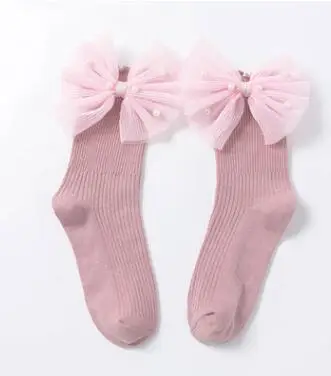 pink side bow Новые носки для маленьких девочек с бантиками, хлопковые носки до лодыжки для малышей, милые детские носки принцессы с бисером для маленьких девочек - Цвет: pink side bow