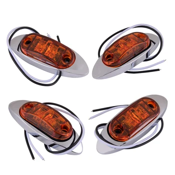 

4pcs 2.5" 2 Diode Amber Side Fender Marker Indicator Clearance Surface Mount Light w/ Silver Cover for Universal Trailer Truck