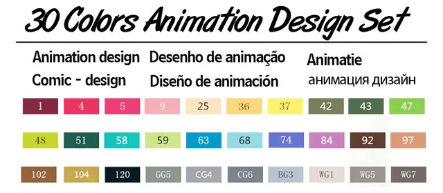 30 colors Animation Touchthree маркер 30/40/60/80/168 цветной маркер ручка, фломастер Алкогольная маслянистая на основе кисти ручка детский Эскиз Маркер Staionery - Цвет: 30 colors Animation
