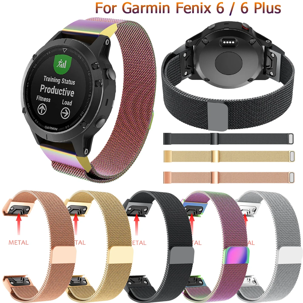 

Easy Fit Milanese Stainless Steel Wristband For Garmin Fenix 6 Watch Band Strap Classic Watch Quick Release Watch bands Bracelet