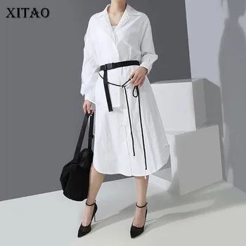 

XITAO Europe Style Suit Collar Dresses Personality Stitching Women Dress Bandage Trend Loose Women Clothes Streetwear XJ3533