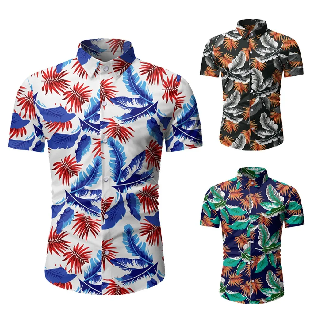 

Funny T Shirts Men Casual Summer Printed Button Short Sleeve Hawaiian T-Shirt Top Blouse Camiseta Coton Homme Hombre Estampada