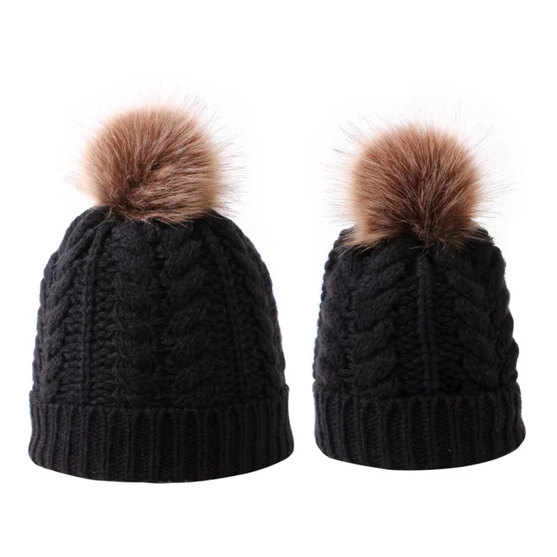Molixinyu модная шапка для родителей, милая детская пуховая зимняя шапка с двойным шаром для волос, теплая вязаная шапка для мамы и ребенка, вязаная шапка для новорожденных